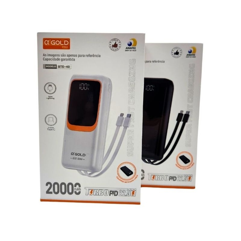 CARREGADOR PORTÁTIL POWER BANK TURBO PD 22.5W DISPLAY 20.000MAH - AGOLD - BTE-40