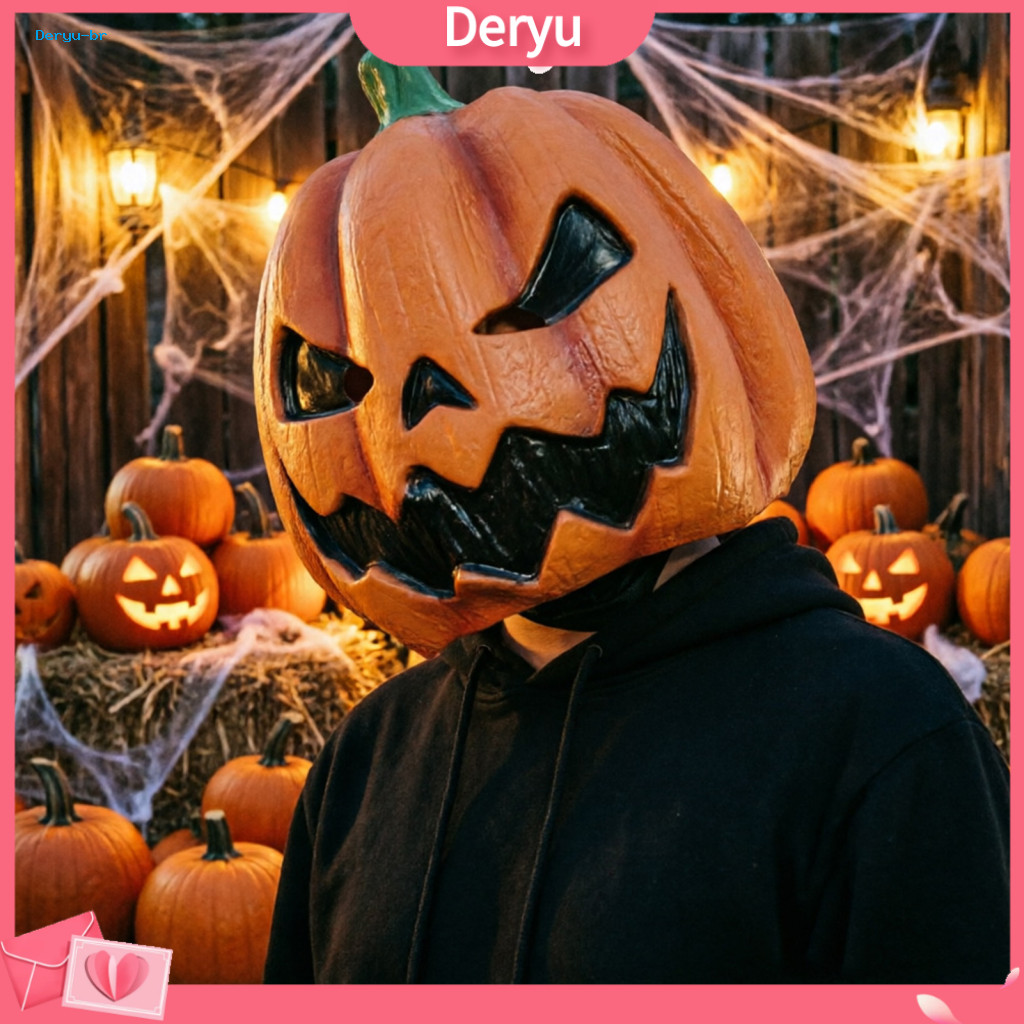 Realistic Halloween Pumpkin Mask Three-dimensional Full Head Latex Costume Prop with Texture Breathable Eye for Parties