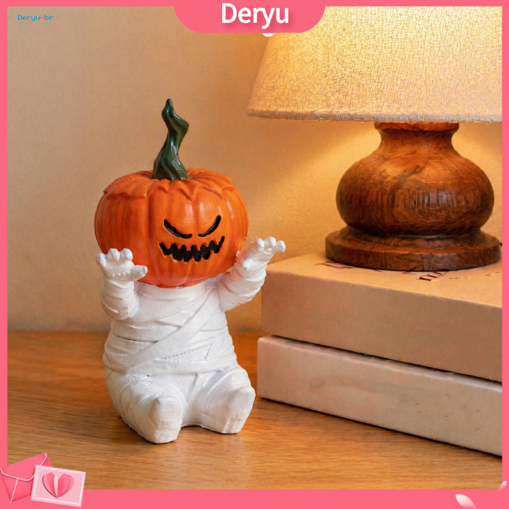 Halloween Pumpkin Mummy Ornaments Window Shelf Decorations Funny Head Statue Decoration Cute Sitting Resin Figurine for