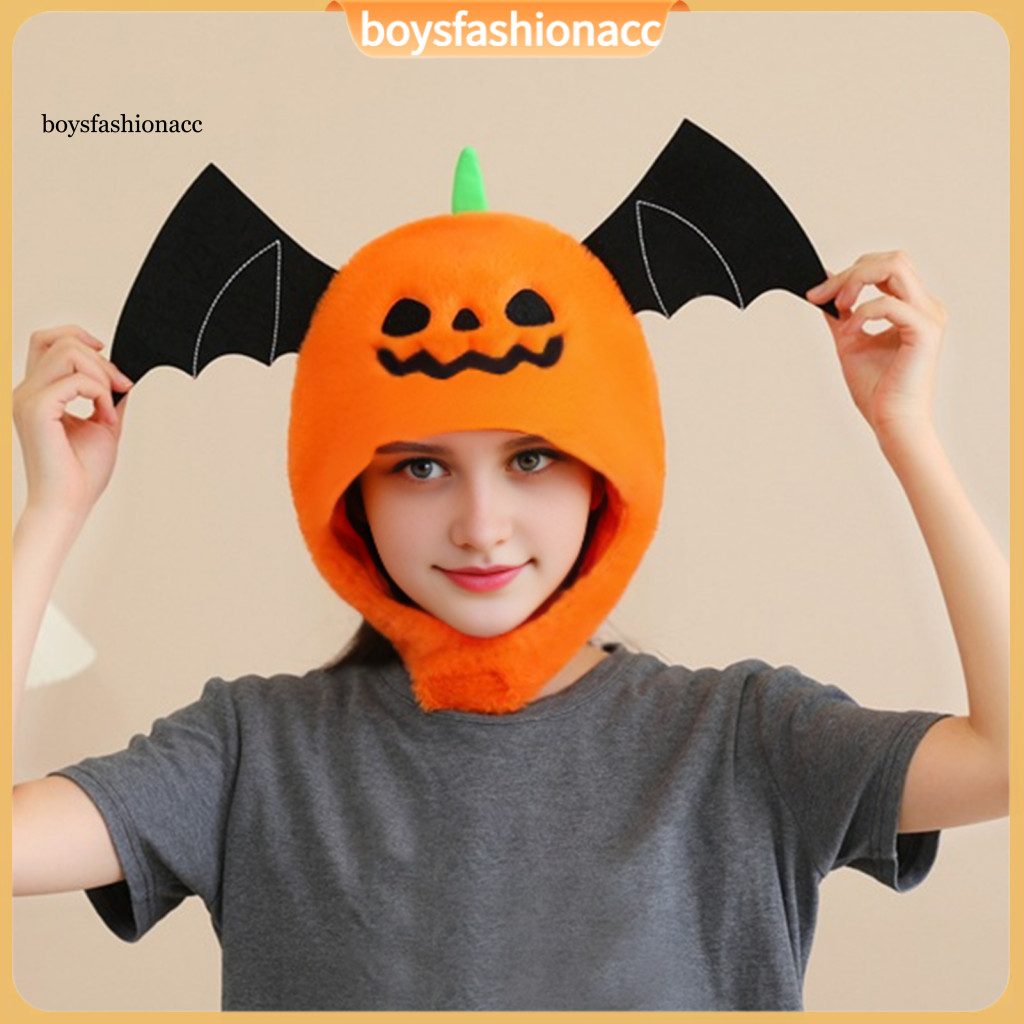 Halloween Plush Bat Pumpkin Head Hat Cute Full Mask for Adults Kids Soft Spooky Costume Prop for Party Cosplay and Funny