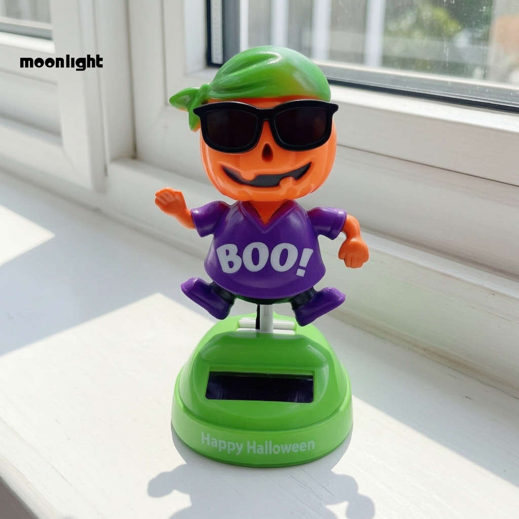 Solar-powered Halloween Pumpkin Pirate Swinging Dashboard Ornament Dancing Shaking Head Car Decoration Fun Novelty Gag T