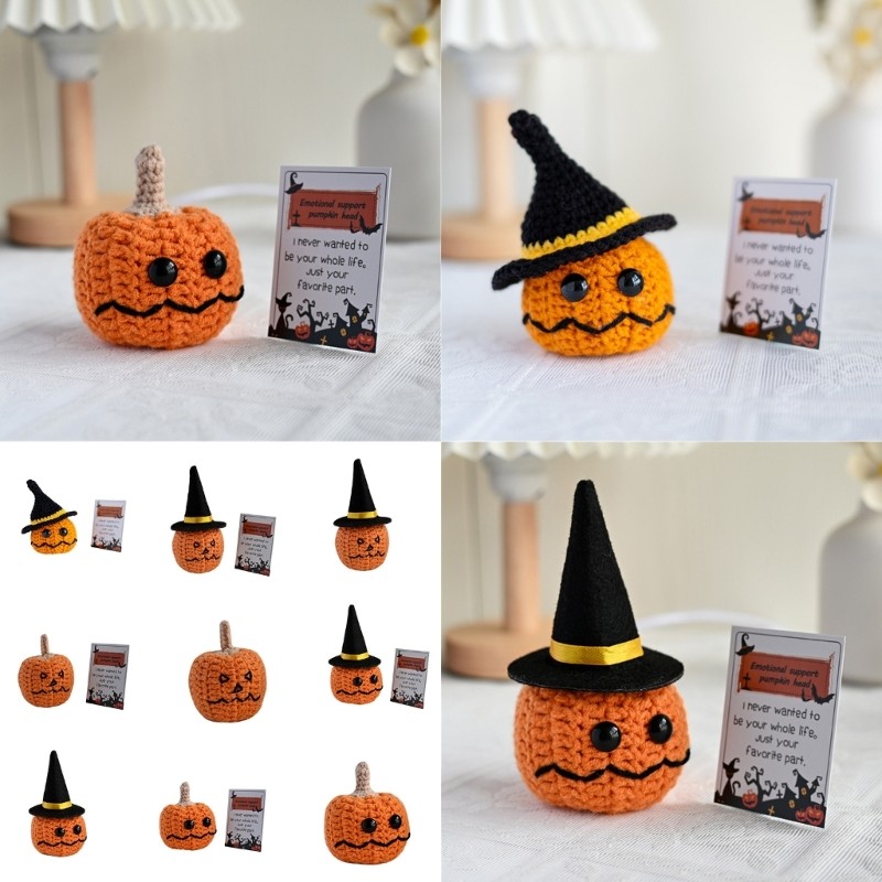 TENB Halloween Pumpkin Head Crochet Dolls Ornamento Emoção Suporte Brinquedo Malha