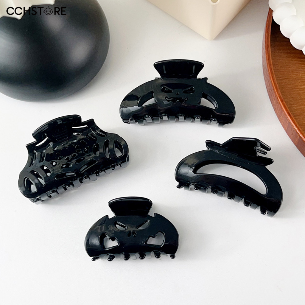 Pumpkin Hair Claw Women’s Strong Spring Back Clip – Black Resin Hat Spider Web Halloween Accessories Durable Head fo