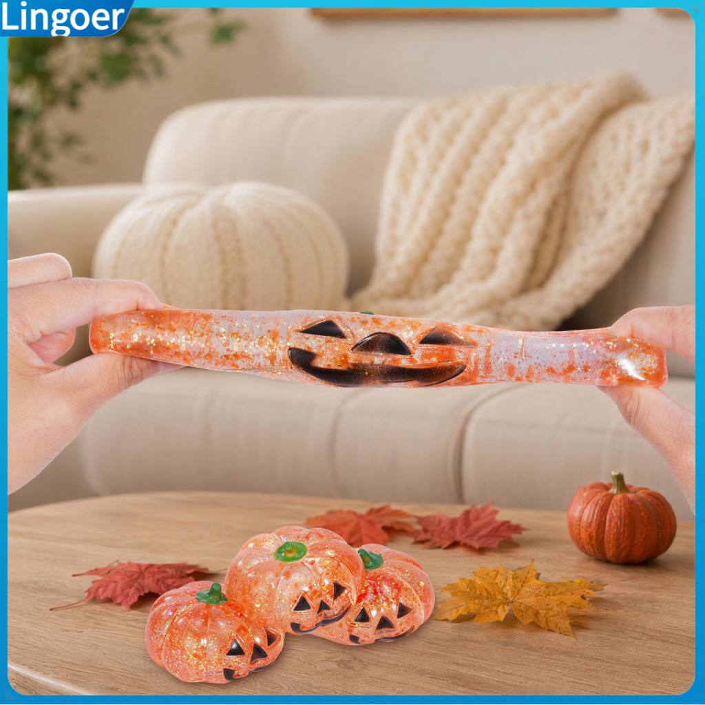 3pcs Halloween Pumpkin Stress Balls Glittery Orange Squishy Toys for Anxiety Relief Spooky Stretchy Head Fidget Perfect