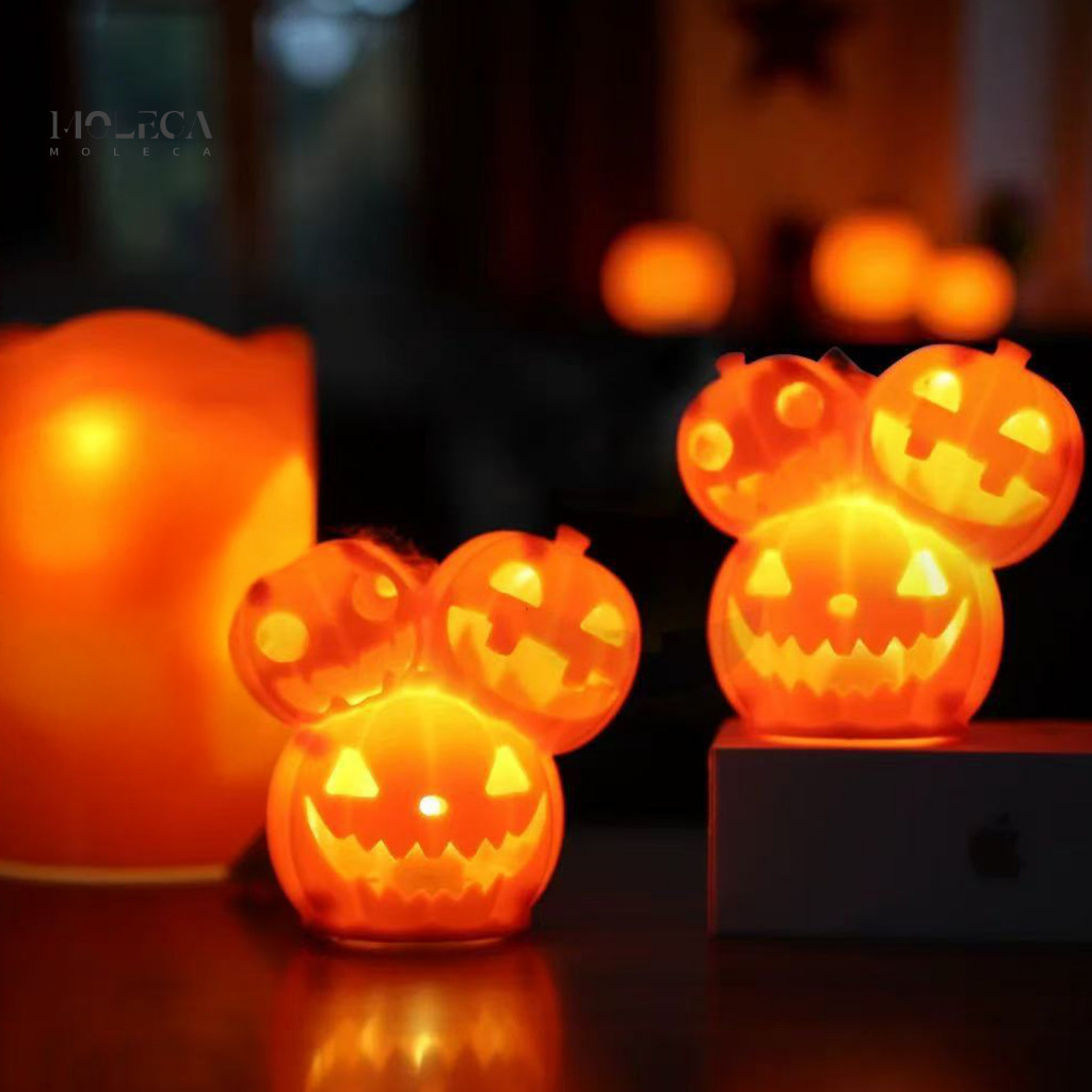 Battery Operated Pumpkin Lamp Halloween Decoration 3-head Figurine with Led Light Spooky Indoor Tabletop for Home for So