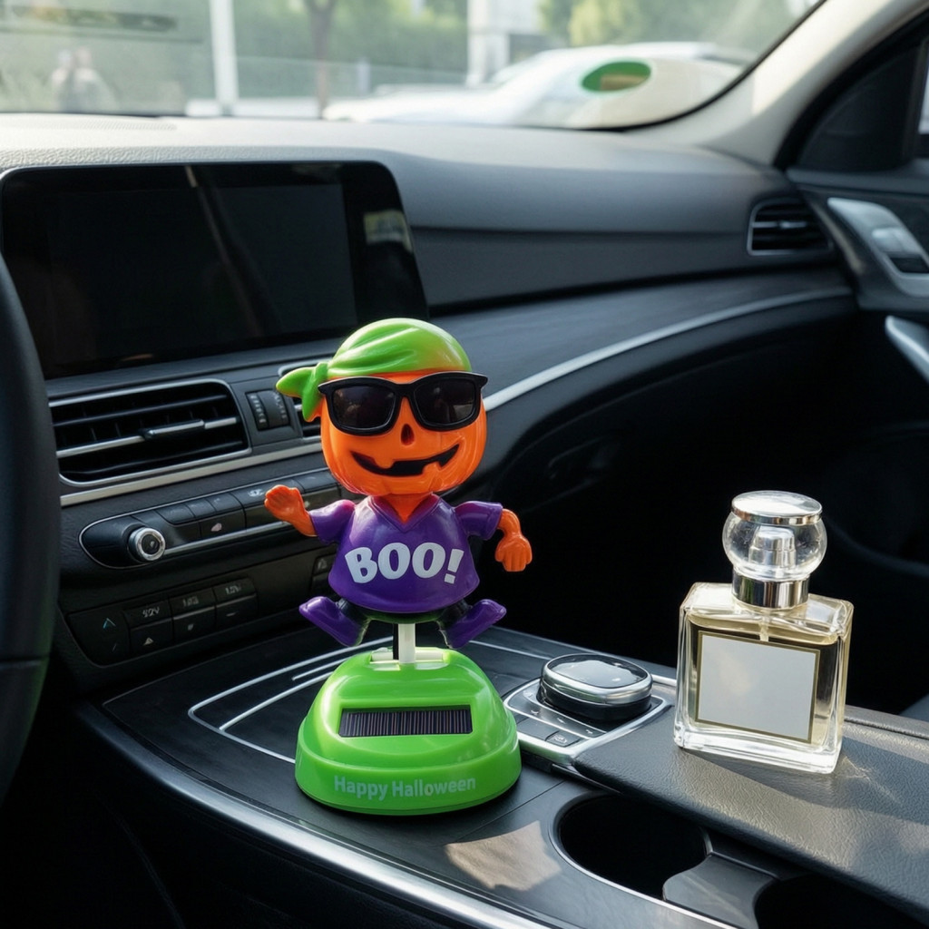 Halloween Car Ornament Abs Plastic Solar-powered Pumpkin Pirate Swinging Dashboard Dancing Shaking Head Decoration Fun f