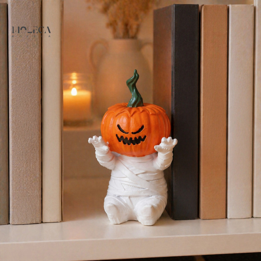 Halloween Pumpkin Mummy Ornaments Tabletop Funny Head Statue Decoration Cute Sitting Resin Figurine for Desktop Shelf fo