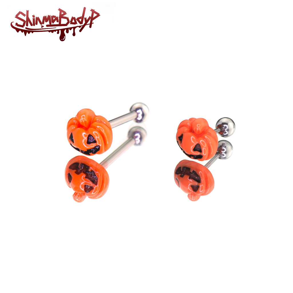 Shinma Evil Pumpkin Head Brincos Bad Rir Cabeça de Abóbora Língua Studs Halloween Abi Bonito Nicho Piercing
