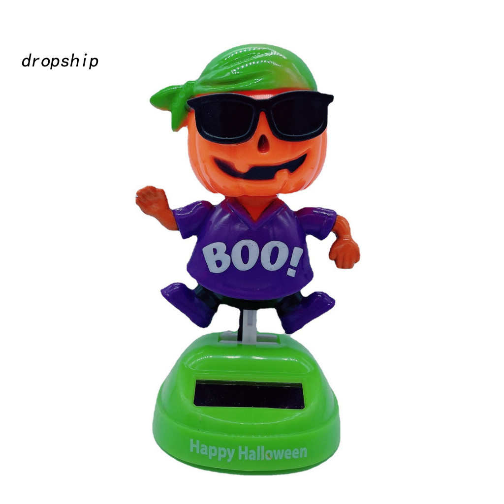 Abs Plastic Car Ornament Halloween Solar-powered Pumpkin Pirate Swinging Dashboard Dancing Shaking Head Decoration Fun f