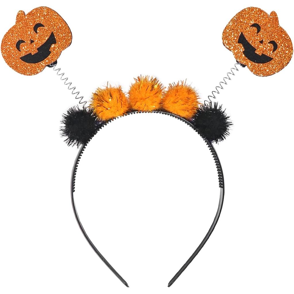 Pumpkin Headband Halloween Hairband Pumpkin Head Bopper Glitter Orange Black Ball Halloween Hair Accessories for Women G