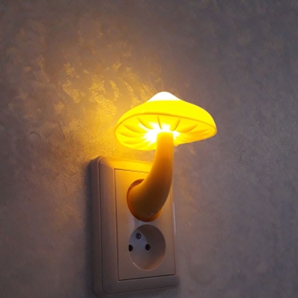 Led Night Light Mushroom Wall Socket Lamp EU Us Plug Warm White Light-control Sensor Bedroom Home Decoration