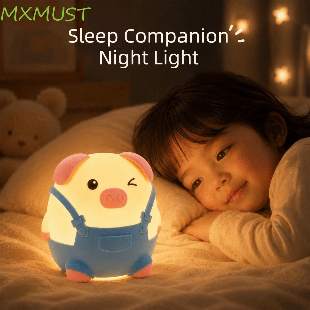 MXMUST Pig Silicone Night Light , Soft Eye-Care Warm Glow Kids Sleep Companion Lamp , Regulável