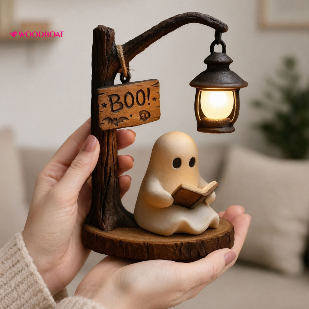 Spooky Night Light Halloween Witch Lantern Resin Tabletop Decor with Warm Glow Haunted House Centerpiece for Shelf Desk