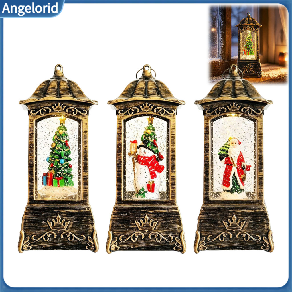 Vintage Night Light Warm Ambient Christmas Snow Globe with Led Music Battery/usb Powered Glitter Swirling Sphere Lantern