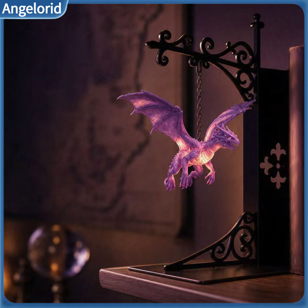 Sturdy Iron Book Support Dragon Bookends for Shelves Magical Floating Bookshelf Lamp – Warm Led Fantasy Night Light Un