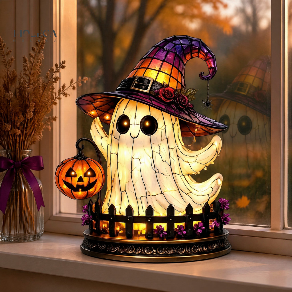 Witch Hat Lamp Halloween Props Vintage Night Light Warm Glow Acrylic Spooky Home Decor for Mantel Shelf Entryway Desk Pe