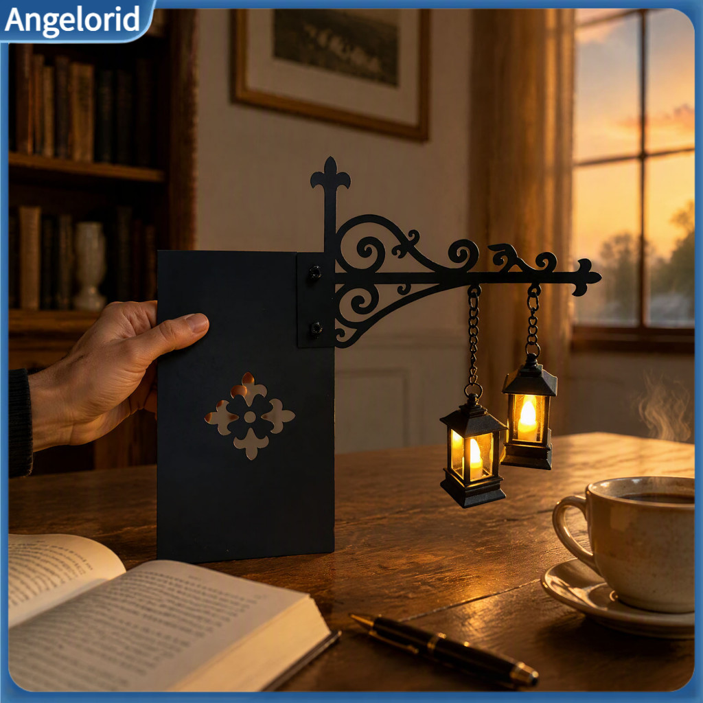 Bookshelf Decor Lamp Decorative Vintage Mini Portable Warm Led Night Light Metal Lantern for Reading Nook Academic Desk