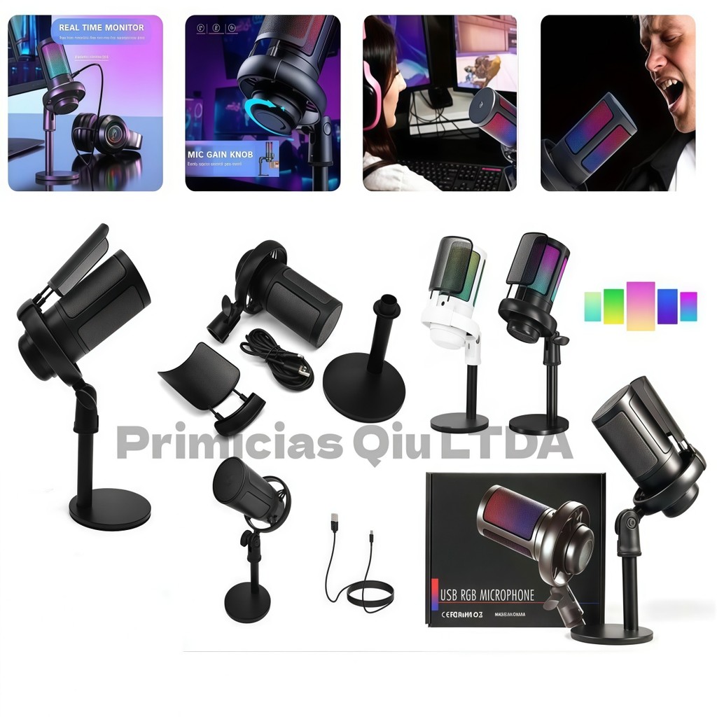 Microfone Gamer RGB Streaming PC e Console Shock Mount e Pop Filter Áudio de Alta Qualidade P.HQ