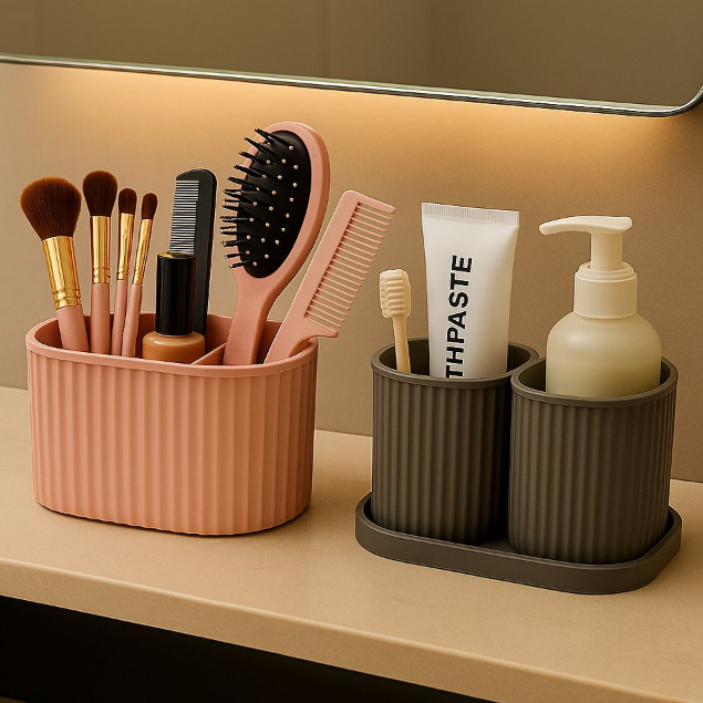 Kit 2 Peças Organizador Multiuso Para Maquiagem Pentes Escovas