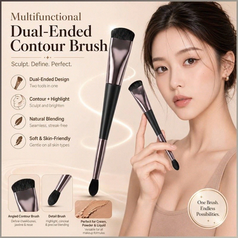 【Ideal para Contorno】JMY 2-in-1 Nose Shadow Contour Brush / Pincel Multifuncional / Pincel para Sombra / Pincel de Conto