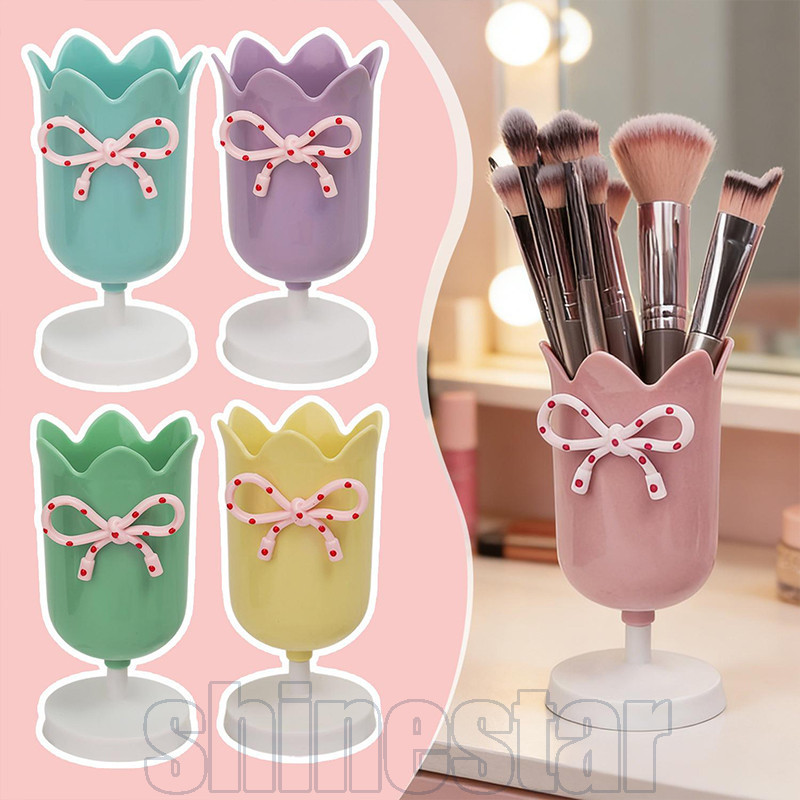 4-1Pcs Tulip Bow Makeup Brush Rack De Armazenamento-Enfeites De Vasos De Plástico-Organizador De Banheiro-Racks Para Can