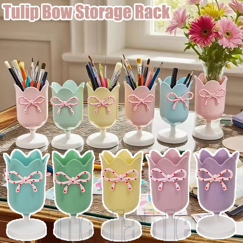 4-1Pcs Tulip Bow Makeup Brush Rack De Armazenamento-Multifuncional-Enfeites De Vasos De Plástico-Organizador De Banheiro