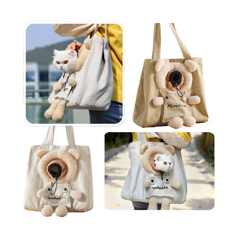 Pet Canvas Handbag Portable Cat Dog Cute Fun Carrier Bags Soft Pet Carriers Outgoing Travel Pets Handbag with Safety buc