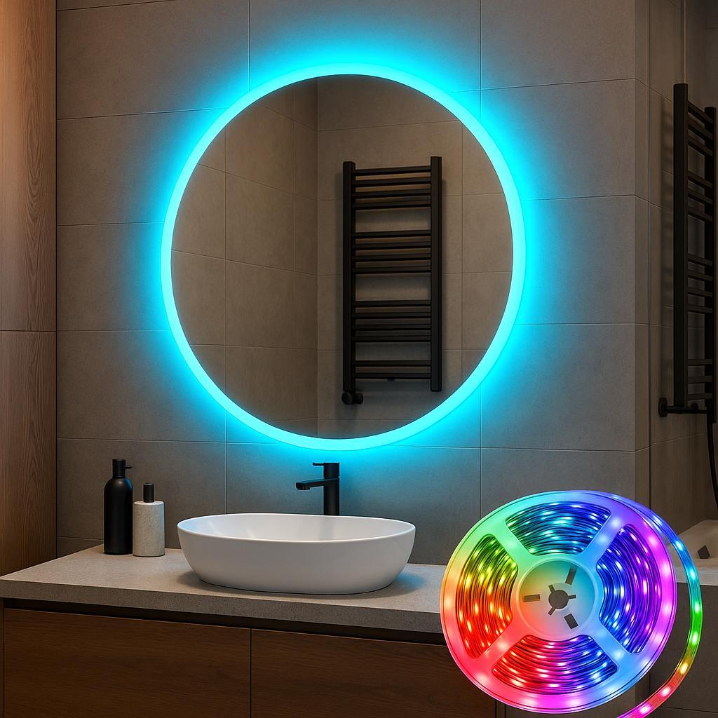 Espelho redondocom led colorido RGB , incluido controle, para quarto, banheiro, sala, entrada, moderno, gamer, blogueira