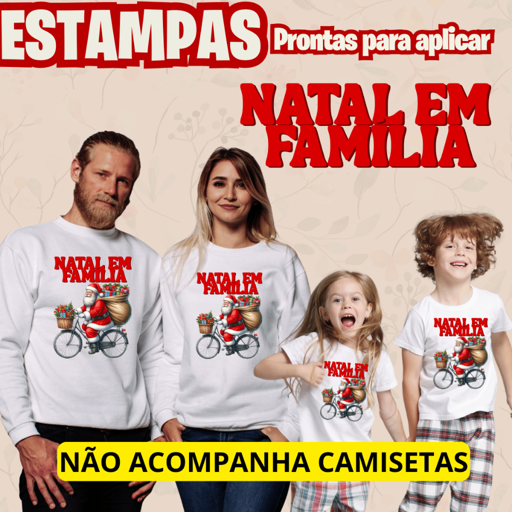 Estampa Adesiva Termocolante Tema Natal em Familia Para Camisetas, Moletom e Pijamas Facil aplicar com Ferro de Passar