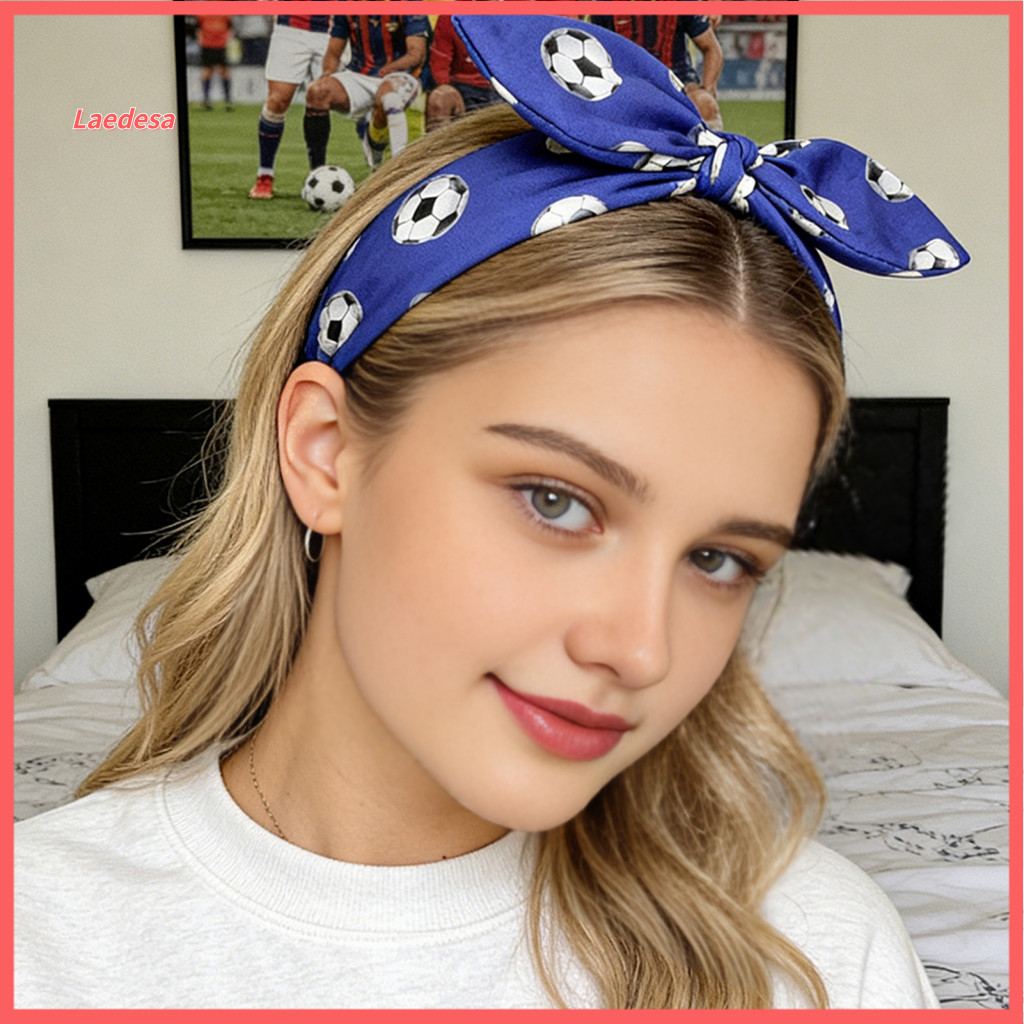Wide Headband Flat Hairband Women’s Brim with Soccer Pattern Bow Knot – Anti-slip Face Slimming Hair Hoop Sports Acc