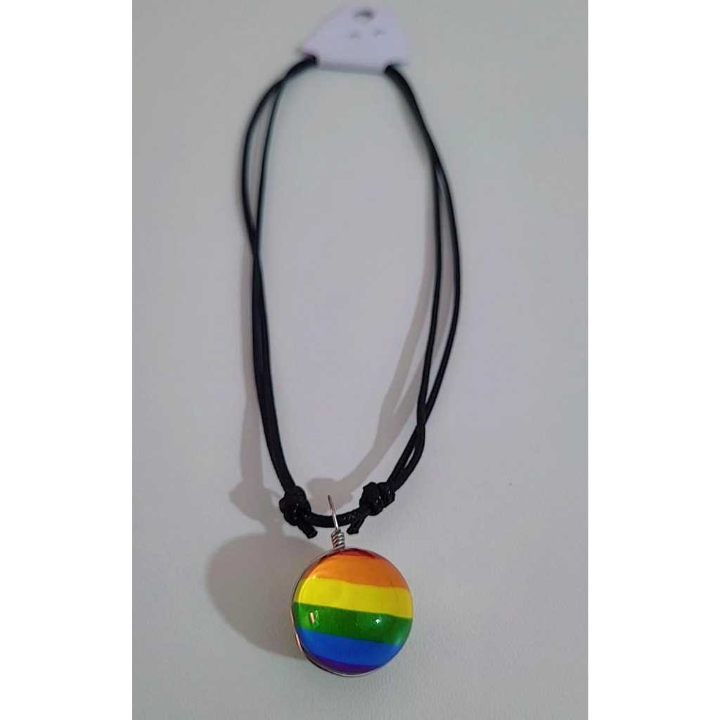 Colar LGBT Colorido Arco-íris Bola De Vidro Dupla Face Listrada Ajustável