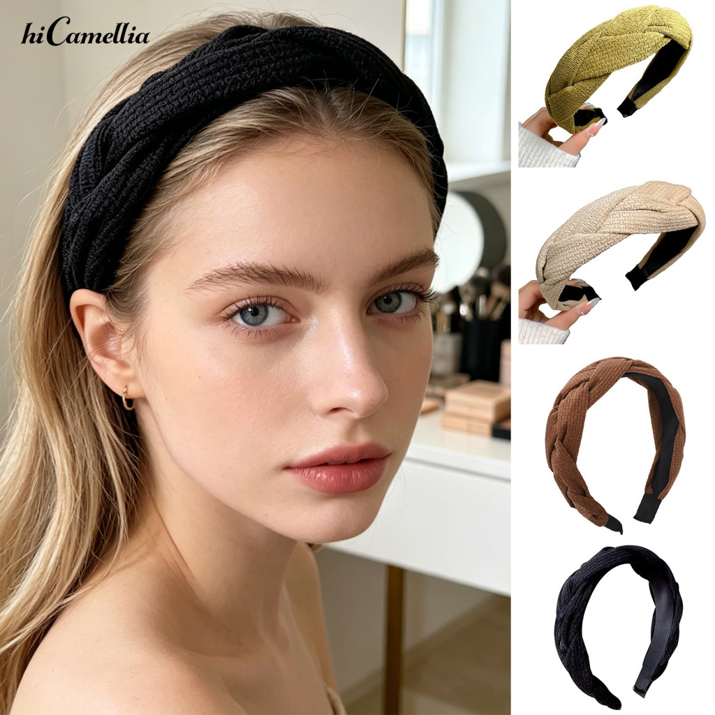 Twist Braid Texture Hair Accessory Thickened Sponge Hoop Headband Soft Corduroy Knitted Braided Face Washing for Women a