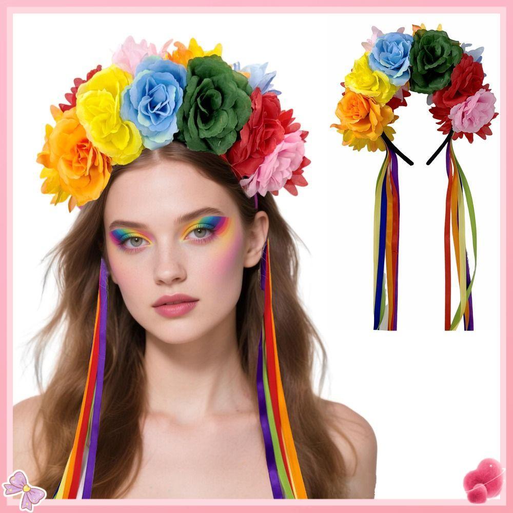 Faixa De Cabeça De Fita , Flor De Arco-Íris De Artificial Com Design , Dupla Face