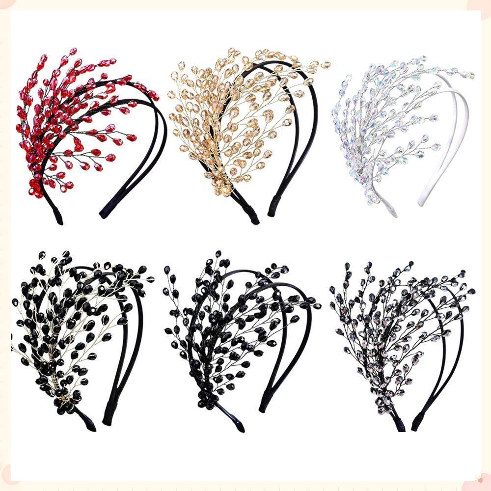 Argola De Cabelo De Casamento , Faixa De Cabeça De Cristal De Ramo Dourado De Camada Dupla , Face Única