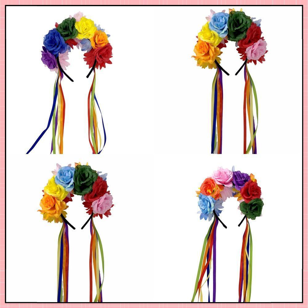 Faixa De Cabeça De Flor De Arco-Íris , Fita Colorida Artificial , Dupla Face