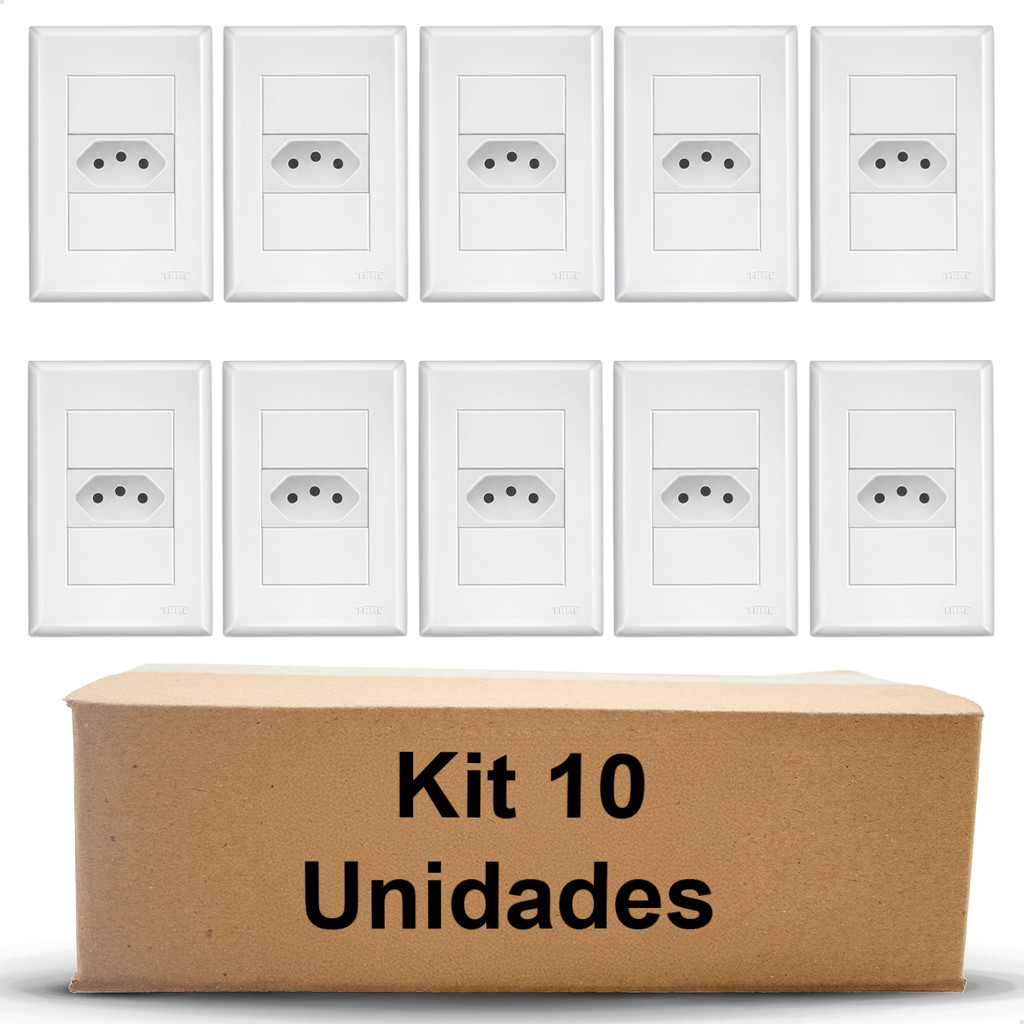 Kit 10 Conjuntos Completos Placa 4x2 com Tomada 2P+T 10A Fame Evidence Branco Padrão NBR Original
