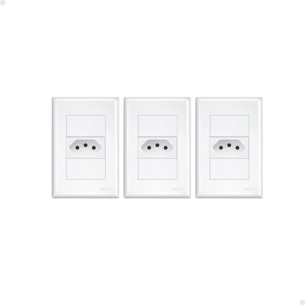 Kit c/3 Tomada Completa Sala Quarta Cozinha Pino Fino 4x2 Tomada 10A 2P+T 10A Fame Evidence