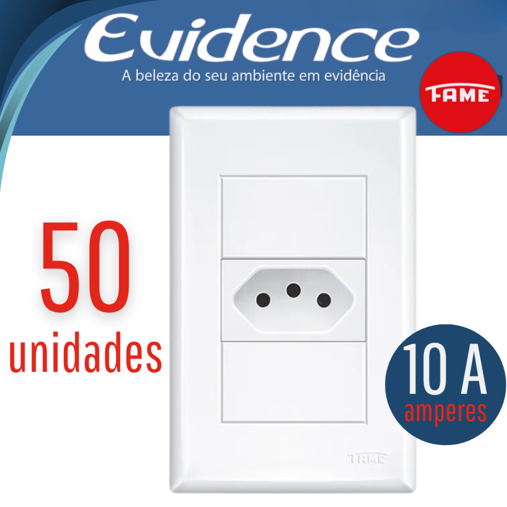 Kit 50 Tomadas 4x2 Fame 10a Evidence Conjunto Completo Original