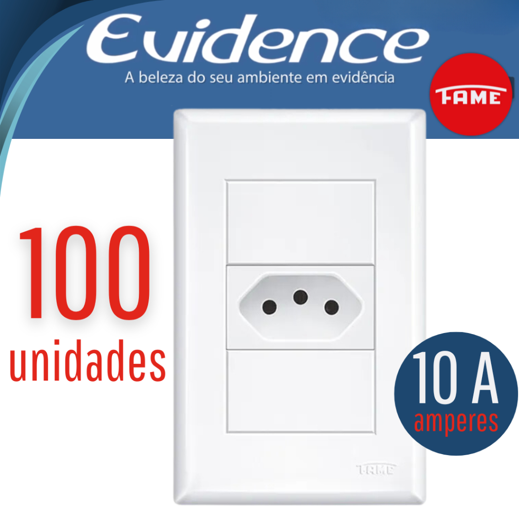 Kit 100 Tomadas 4x2 Fame 10a Evidence Conjunto Completo Original