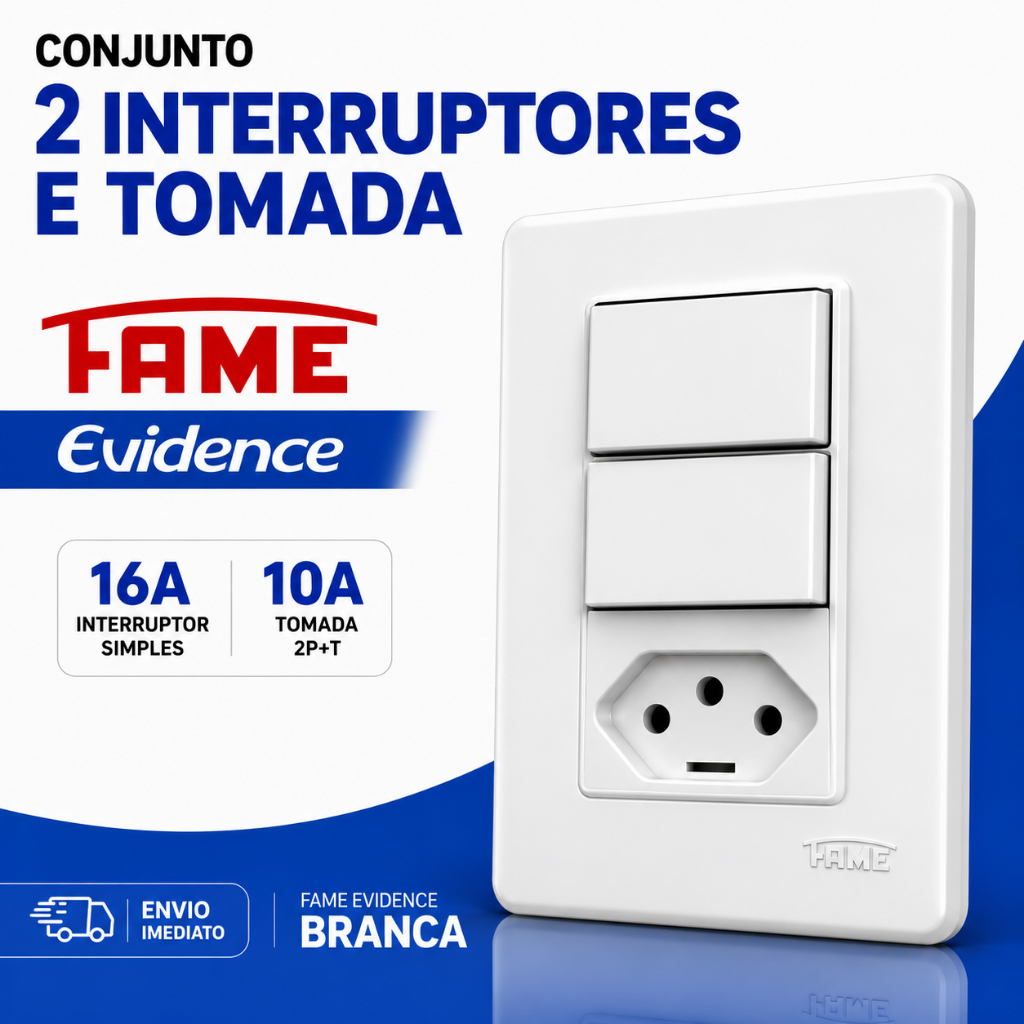 Interruptor Simples 16a E Tomada 2 P + T 10a Evidence Fame 2921