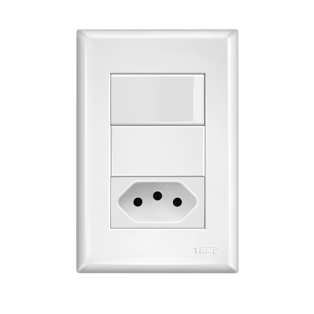 Conjunto 4x2 Interruptor Simples 16a E Tomada 2p+t 10a Separados Branco Fame Evidence