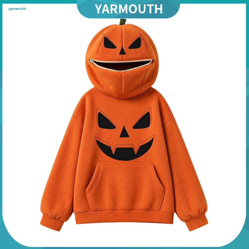 Women Pumpkin Hoodie Women’s Oversized Halloween Fall Long Sleeve Hooded Sweatshirt with Pocket Cute Jack-o-lantern Pu