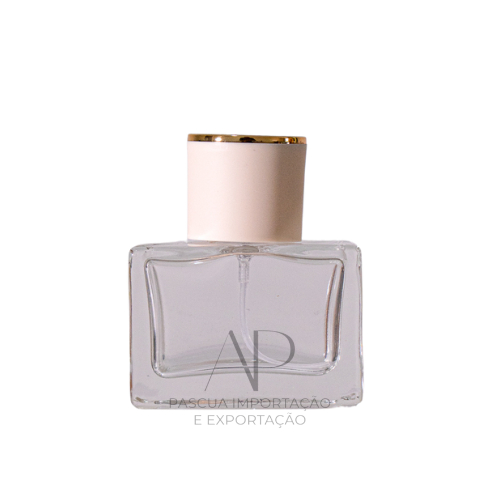 1 Frasco Vidro 30 ML Square Valvúla Spray Tampa Bege Dourada Luxo Perfume Essências