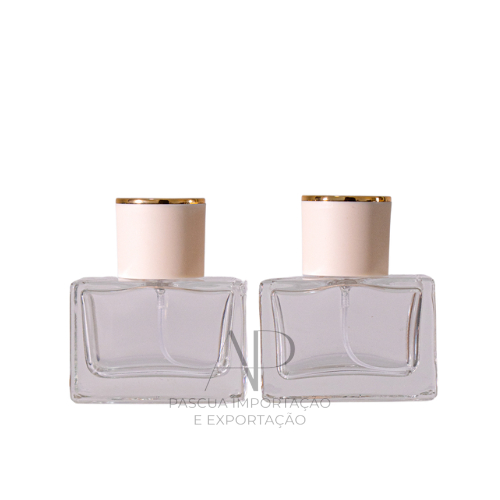 1 Ou 2 Frascos Vidro 30 ML Square Valvúla Spray Tampa Bege Dourada Luxo Perfume Essência