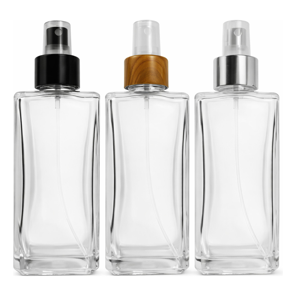 Kit 5 Frasco Home Spray, Agua de Lençóis  De Vidro Retangular 250ml Com Válvula Spray Perfume