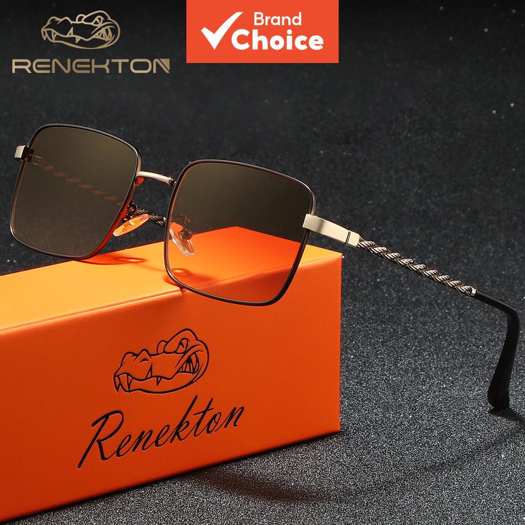 Óculos De Sol Renekton Slim Square , Tons De Luxo Retrô Antirreflexo Uv400 Com Templos Trançados De Metal , Viagens Para