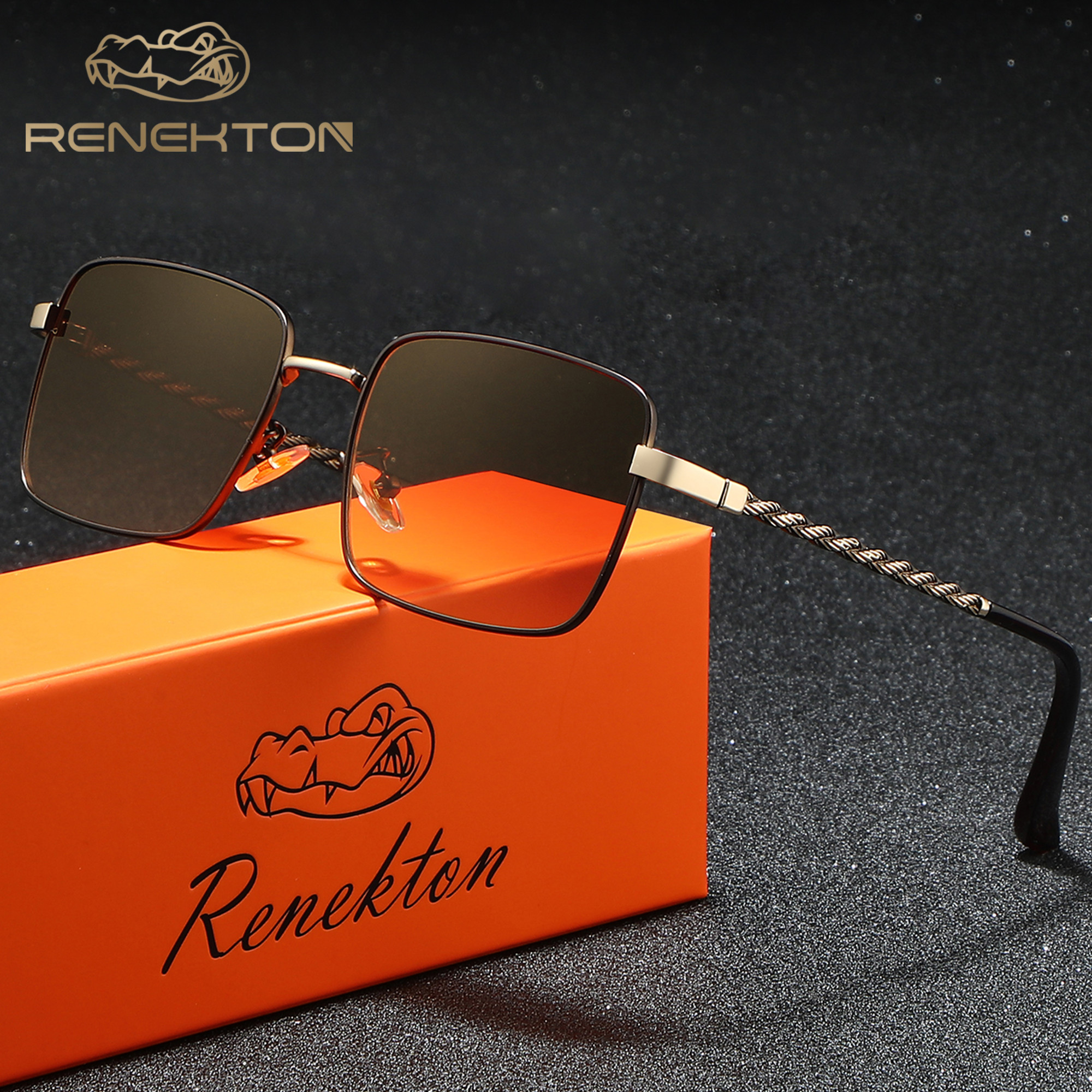 Óculos De Sol Renekton Slim Square , Tons De Luxo Retrô Antirreflexo Uv400 Com Templos Trançados De Metal , Viagens Para