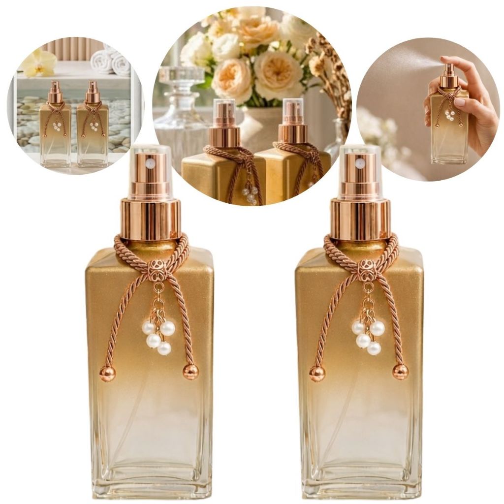 Kit 02 Frascos de Vidro Square Gold  250ml para Aromatizador ou Home Spray – Vazios – 04 Opções de Válvulas
