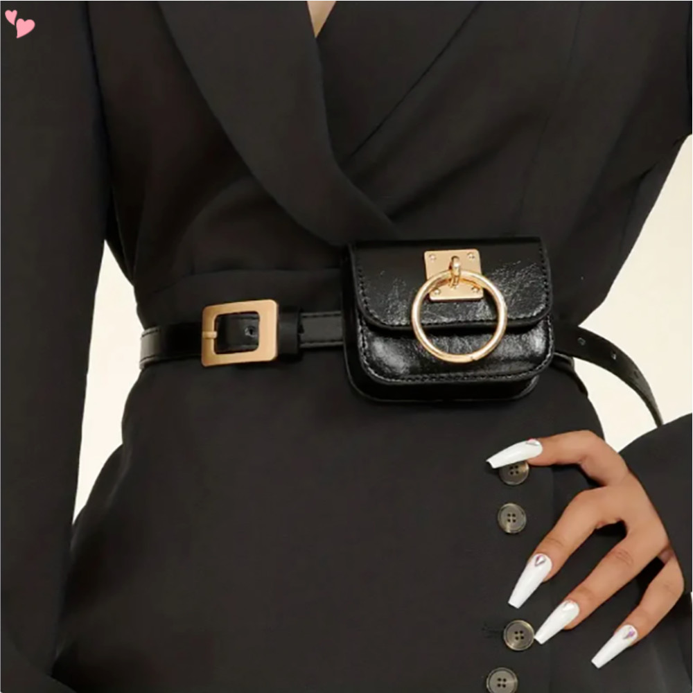Y2K Saco De Cintura Vintage Gótico Para Mulheres Cintos Punk Square Metal Fivela PU Cinto Travel Waistband Purse