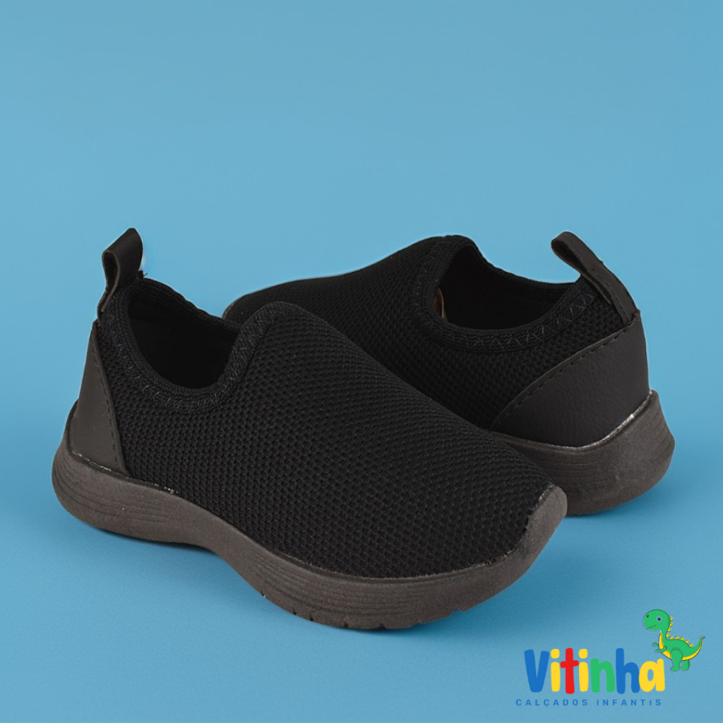 Tenis Infantil Todo Preto Unisex, Masculino Menino criança Juvenil Barato Escolar Leve - Modelo 600